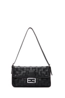 Kadın Siyah Örgü Desenli Uzun Askılı Omuz Çantası | Derimod Kadın Siyah Örgü Desenli Uzun Askılı Omuz Çantası | Derimod