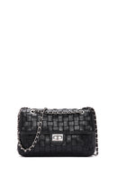 Kadın Siyah Örgü Desenli Uzun Askılı Omuz Çantası | Derimod Kadın Siyah Örgü Desenli Uzun Askılı Omuz Çantası | Derimod