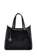 Women's Black Long Strap Plush Handbag | Derimod Women's Black Long Strap Plush Handbag | Derimod