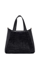 Women's Black Long Strap Plush Handbag | Derimod Women's Black Long Strap Plush Handbag | Derimod