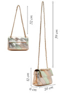 Women's Green Metallic Long Chain Strap Crossbody Bag | Derimod Women's Green Metallic Long Chain Strap Crossbody Bag | Derimod