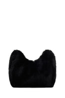 Women's Black Long Chain Strap Plush Handbag | Derimod Women's Black Long Chain Strap Plush Handbag | Derimod
