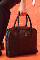 Men's Black Knitted Patterned Briefcase | Derimod Men's Black Knitted Patterned Briefcase | Derimod