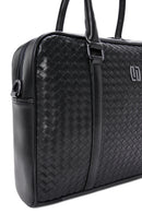 Men's Black Knitted Patterned Briefcase | Derimod Men's Black Knitted Patterned Briefcase | Derimod
