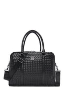 Men's Black Knitted Patterned Briefcase | Derimod Men's Black Knitted Patterned Briefcase | Derimod