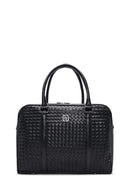 Men's Black Knitted Patterned Briefcase | Derimod Men's Black Knitted Patterned Briefcase | Derimod