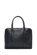 Men's Black Knitted Patterned Briefcase | Derimod Men's Black Knitted Patterned Briefcase | Derimod