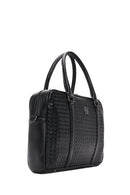 Men's Black Knitted Patterned Briefcase | Derimod Men's Black Knitted Patterned Briefcase | Derimod