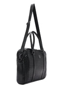 Men's Black Knitted Patterned Briefcase | Derimod Men's Black Knitted Patterned Briefcase | Derimod