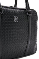 Men's Black Knitted Patterned Briefcase | Derimod Men's Black Knitted Patterned Briefcase | Derimod