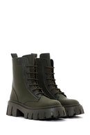 Women's Khaki Thick Soled Zippered Leather Boots | Derimod Women's Khaki Thick Soled Zippered Leather Boots | Derimod