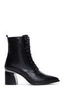 Women's Black Leather Zippered Heeled Boots | Derimod Women's Black Leather Zippered Heeled Boots | Derimod