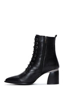 Women's Black Leather Zippered Heeled Boots | Derimod Women's Black Leather Zippered Heeled Boots | Derimod