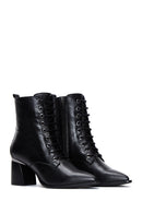 Women's Black Leather Zippered Heeled Boots | Derimod Women's Black Leather Zippered Heeled Boots | Derimod