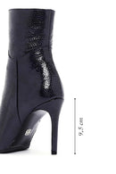 Women's Navy Blue Patent Leather Thin Heeled Boots | Derimod Women's Navy Blue Patent Leather Thin Heeled Boots | Derimod