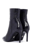 Women's Navy Blue Patent Leather Thin Heeled Boots | Derimod Women's Navy Blue Patent Leather Thin Heeled Boots | Derimod
