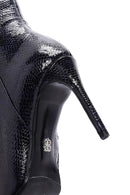 Women's Navy Blue Patent Leather Thin Heeled Boots | Derimod Women's Navy Blue Patent Leather Thin Heeled Boots | Derimod
