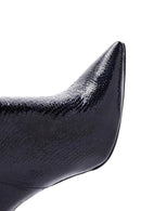Women's Navy Blue Patent Leather Thin Heeled Boots | Derimod Women's Navy Blue Patent Leather Thin Heeled Boots | Derimod