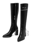 Women's Black Heeled Zippered Classic Leather Boots | Derimod Women's Black Heeled Zippered Classic Leather Boots | Derimod