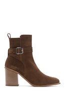 Women's Tan Suede Leather Heeled Boots | Derimod Women's Tan Suede Leather Heeled Boots | Derimod