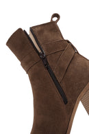 Women's Tan Suede Leather Heeled Boots | Derimod Women's Tan Suede Leather Heeled Boots | Derimod