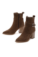 Women's Tan Suede Leather Heeled Boots | Derimod Women's Tan Suede Leather Heeled Boots | Derimod