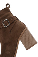 Women's Tan Suede Leather Heeled Boots | Derimod Women's Tan Suede Leather Heeled Boots | Derimod