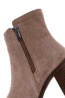 Women's Beige Thick Heeled Zippered Suede Leather Boots | Derimod Women's Beige Thick Heeled Zippered Suede Leather Boots | Derimod