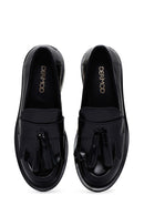 Women's Black Leather Tasseled Masculine Loafer | Derimod Women's Black Leather Tasseled Masculine Loafer | Derimod