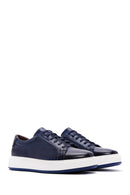 Men's Navy Blue Leather Sneaker | Derimod Men's Navy Blue Leather Sneaker | Derimod