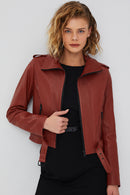 Harper Kadın Kahverengi Kısa Deri Ceket | Derimod Harper Kadın Kahverengi Kısa Deri Ceket | Derimod