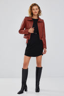 Harper Kadın Kahverengi Kısa Deri Ceket | Derimod Harper Kadın Kahverengi Kısa Deri Ceket | Derimod