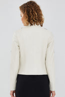 Tara Women's Beige Short Leather Jacket | Derimod Tara Women's Beige Short Leather Jacket | Derimod