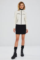 Tara Women's Beige Short Leather Jacket | Derimod Tara Women's Beige Short Leather Jacket | Derimod