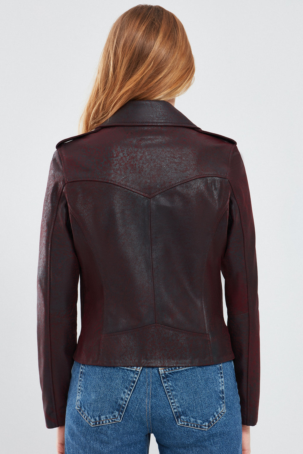 Amor Kadın Bordo Biker Deri Ceket