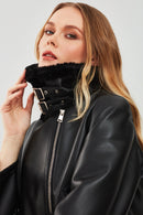 Mexico Kadın Siyah Teddy Biker Deri Ceket | Derimod Mexico Kadın Siyah Teddy Biker Deri Ceket | Derimod
