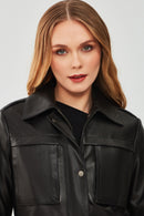 Anastasia Women's Black Leather Coat | Derimod Anastasia Women's Black Leather Coat | Derimod