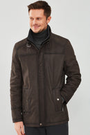 Fernandes Men's Brown Double Collar Nubuck Leather Coat | Derimod Fernandes Men's Brown Double Collar Nubuck Leather Coat | Derimod