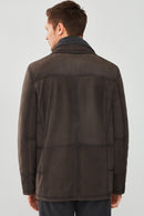 Fernandes Men's Brown Double Collar Nubuck Leather Coat | Derimod Fernandes Men's Brown Double Collar Nubuck Leather Coat | Derimod