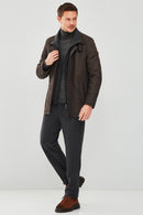 Fernandes Men's Brown Double Collar Nubuck Leather Coat | Derimod Fernandes Men's Brown Double Collar Nubuck Leather Coat | Derimod