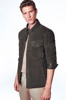 Navas Men's Green Shirt Style Suede Leather Jacket | Derimod Navas Men's Green Shirt Style Suede Leather Jacket | Derimod