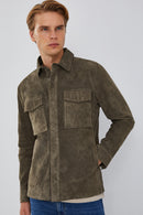 Navas Men's Mink Shirt Style Suede Leather Jacket | Derimod Navas Men's Mink Shirt Style Suede Leather Jacket | Derimod