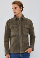 Navas Men's Mink Shirt Style Suede Leather Jacket | Derimod Navas Men's Mink Shirt Style Suede Leather Jacket | Derimod
