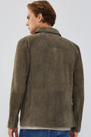 Navas Men's Mink Shirt Style Suede Leather Jacket | Derimod Navas Men's Mink Shirt Style Suede Leather Jacket | Derimod