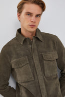 Navas Men's Mink Shirt Style Suede Leather Jacket | Derimod Navas Men's Mink Shirt Style Suede Leather Jacket | Derimod