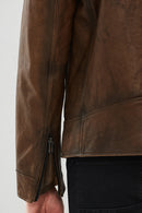 Carter Men's Brown Biker Leather Coat | Derimod Carter Men's Brown Biker Leather Coat | Derimod