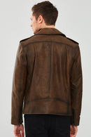Carter Men's Brown Biker Leather Coat | Derimod Carter Men's Brown Biker Leather Coat | Derimod