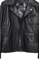 Carter Men's Black Biker Leather Coat | Derimod Carter Men's Black Biker Leather Coat | Derimod