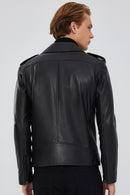 Carter Men's Black Biker Leather Coat | Derimod Carter Men's Black Biker Leather Coat | Derimod