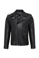 Carter Men's Black Biker Leather Coat | Derimod Carter Men's Black Biker Leather Coat | Derimod
